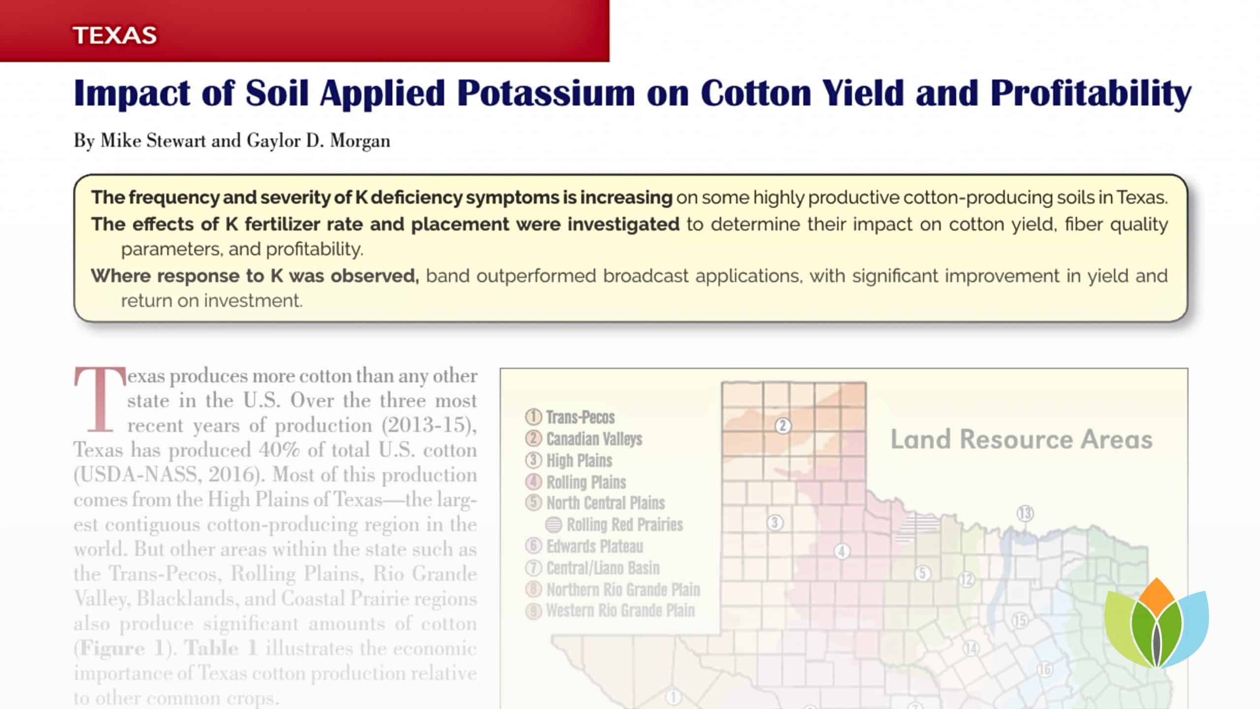 Impact of Soil Applied Potassium on Cotton Yield and Profitability in Texas