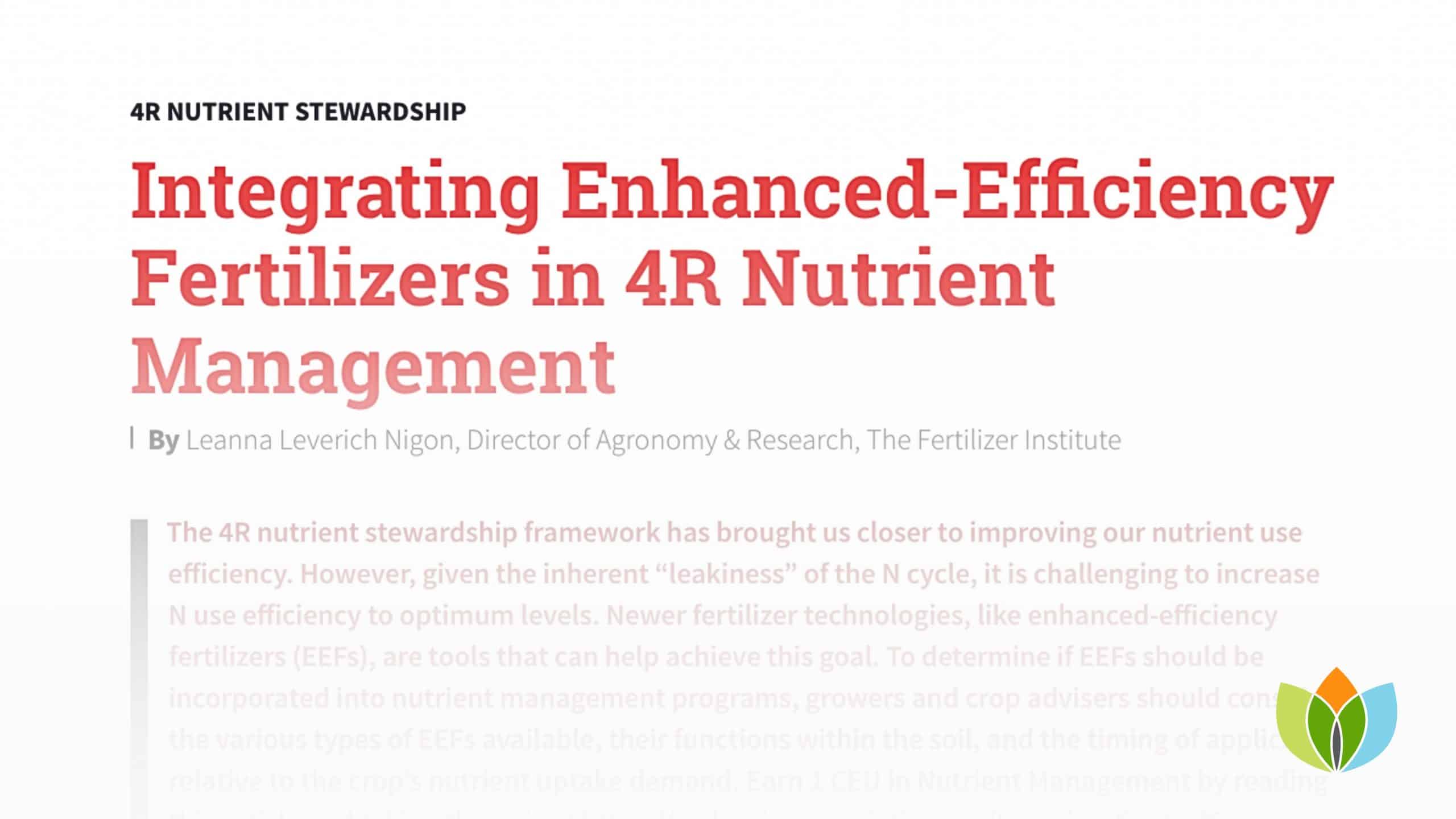 Integrating Enhanced-Efficiency Fertilizers in 4R Nutrient Fertilizers in 4R Nutrient Management