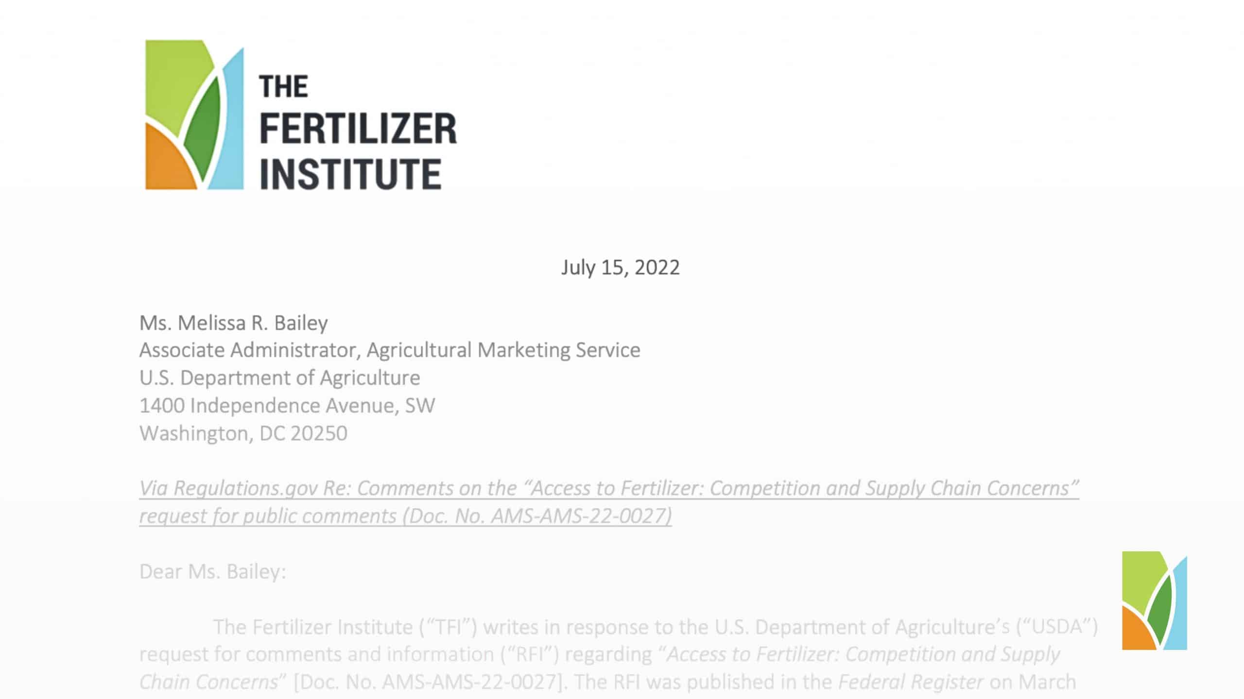 Response to USDA RFI on fertilizer markets