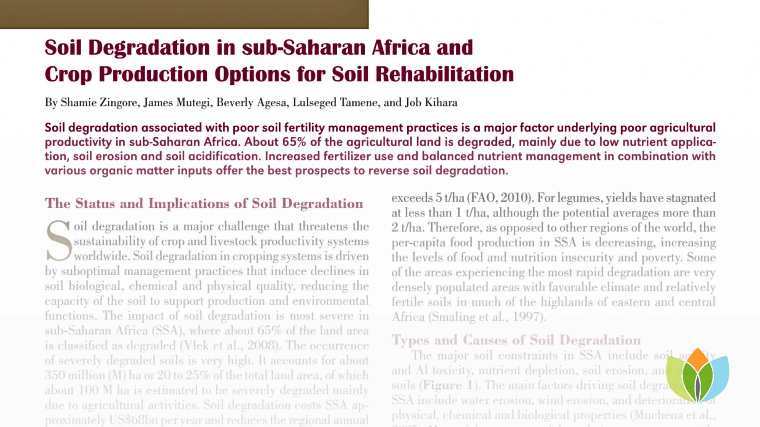 Soil Degradation in sub-Saharan Africa and Crop Production Options for Soil Rehabilitation